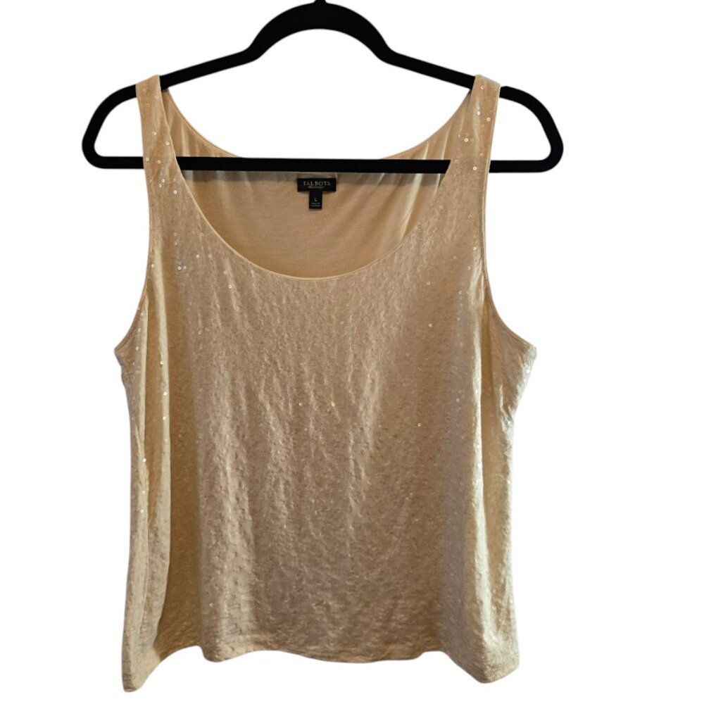 TALBOTS SIZE LARGE SLEEVELESS TANK TOP WITH SEQUINS SHIMMER TRUE TO SIZE LINED
